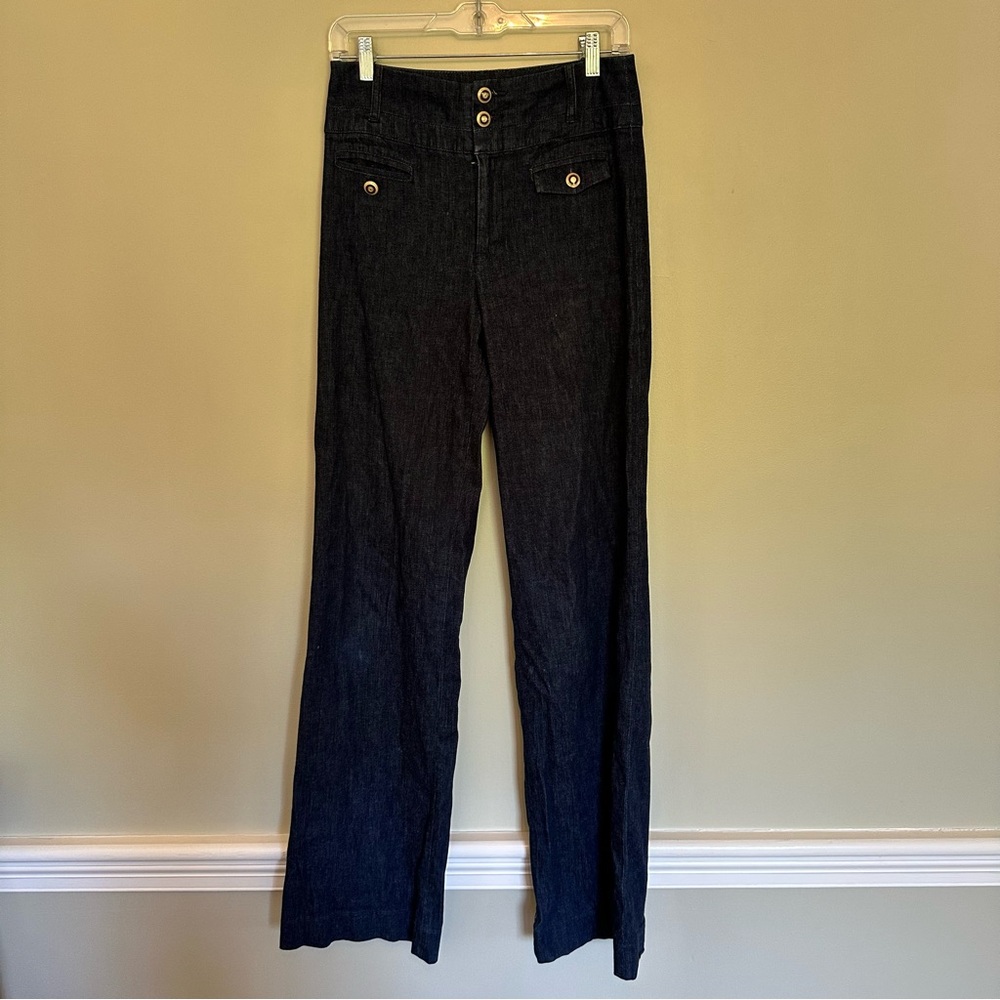 Anthropologie Elevenses Sailor Wide Leg Jeans Dark Wash Size 4 Tall High Waist